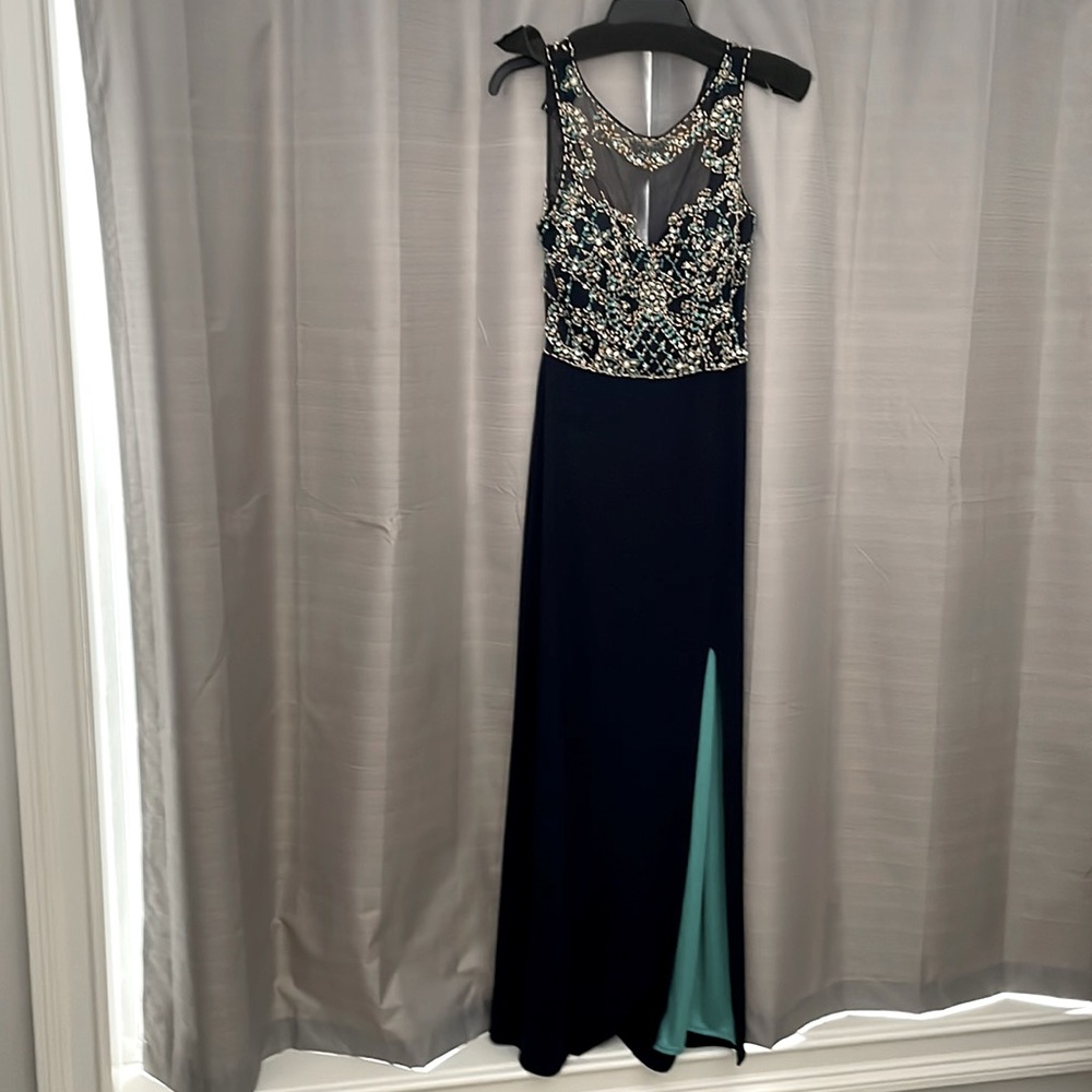 Navy Blue Beaded Prom Dress
